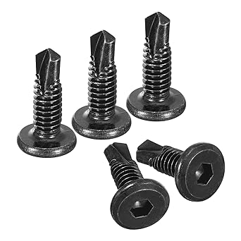 uxcell Hex Socket Self Tapping Screws, 1/4 x 3/4" 410 Stainless Steel Sheet Metal Flat Head Drilling Screw 100pcs, Black