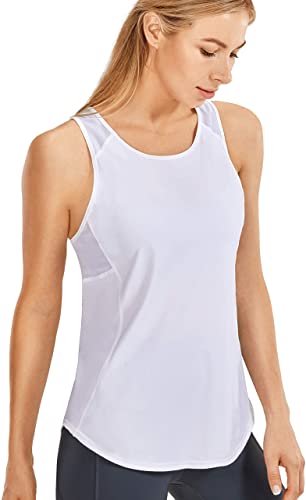 CRZ YOGA Women's Breezy Feeling Mesh Yoga Tank Tops Quick Dry Workout Active Gym Shirts