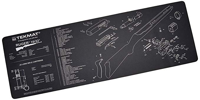 TekMat Ruger 10/22 Cleaning Mat / 12 x 36 Thick, Durable, Waterproof / Long Gun Cleaning Mat with Parts Diagram and Instructions / Armorers Bench Mat / Black