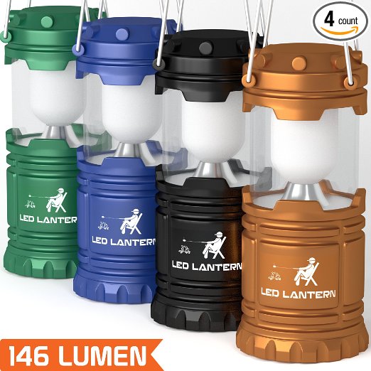 4 Pack LED Camping Lantern Flashlights - Hurricane Emergency Lamp Light - Backpacking and Hiking Outdoors Bug Out Bag Camping Equipment  Portable Compact and Water Resistant AA Batteries Required