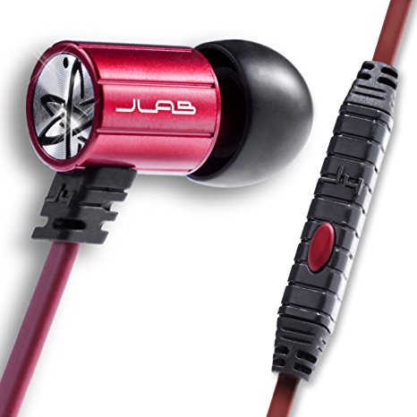 JLab Audio J4M Heavy Bass Rugged Metal In-Ear Headphones w/ Mic & Case,  GUARANTEED FOR LIFE - Black/Red