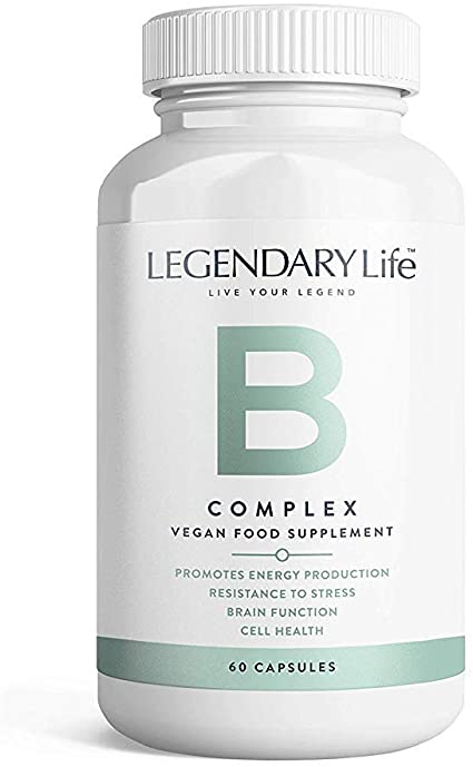 B Complex Vitamin Supplement by Legendary Life - 60 High Potency Capsules for Women & Men- Vegan - Allergen Free- Relieves Stress- Enhances Fat-Burning Process- Includes Daily Dose of Folic Acid