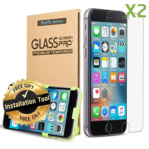 [2-pack with Tool] iPhone 7 Screen Protector, Pacific Asiana Premium 0.3mm HD Clear [Tempered Glass] Screen Cover Film, 9H Hard/Scratchproof/Easy to Install Screen Saver for Apple iPhone 6S/6 iPhone 7