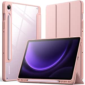 JETech Case for Samsung Galaxy Tab S9 FE 10.9-Inch with S Pen Holder, Clear Transparent Hard PC Back, Protective Tri-Fold Stand Tablet Cover, Auto Wake/Sleep (Rose Gold)