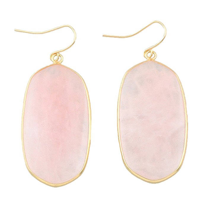 rockcloud Crystal Stone Dangle Hook Earrings Oval Gold Plated