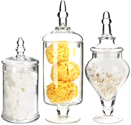Mantello Decor Glass Apothecary Jars (Clear, Medium Large, Set of 3)
