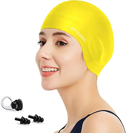 arteesol Swimming Cap, Silicone Swim Cap for Women Men, Durable Non-Slip Waterproof Swim Cap Protect Ears, Long Hair for Adults, Older Kids, Boys and Girls