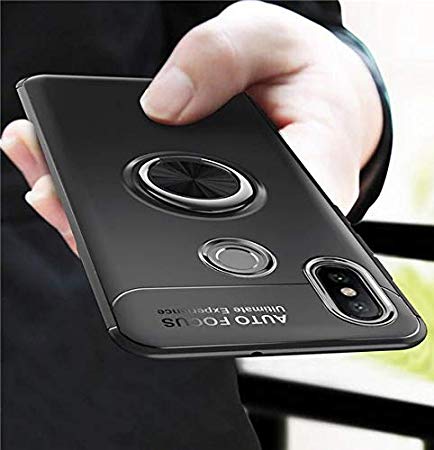 Amozo 360 Degree Protection Sleek Rubberized Case with Beautiful Ring Stand Back Case Cover for Redmi 6 Pro/Redmi MI 6Pro (Black/Black Ring)
