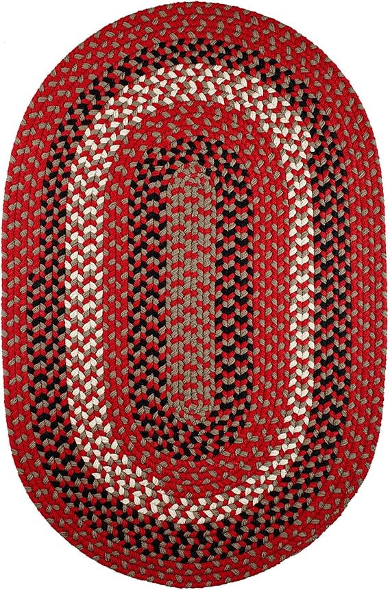 Super Area Rugs Homespun Braided Rug Indoor Outdoor Rug Textured Durable Patio Deck Carpet, Red & Black, 10' X 13' Oval