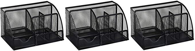 Greenco Mesh Office Supplies Desk Organizer Caddy, 6 Compartments, Black (3 PACK Large)