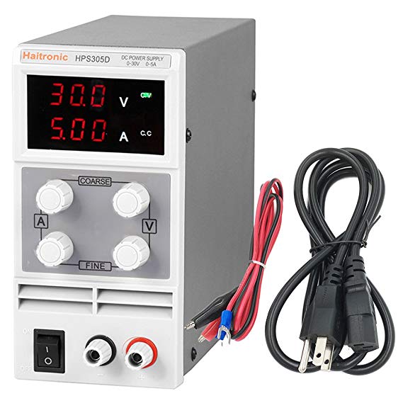 Haitronic DC 30V 5A Adjustable Switching DC Power Supply, AC 110V Input, Precise Variable DC 0~30V @ 0~5A Output, 3 Digital Display with Alligator Cable and Power Cord for Phone & Laptop Repair