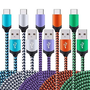 USB C Cable, 5pack-6ft Type C Cable Fast Charging Phone Charger Braided Android Cord for Samsung Galaxy S22 Ultra/S21/S22 /S10e/note 20/s10/s9/s8 Plus/A02s/A51/A03s, Google Pixel 7 Pro/6/6a USBC Wire