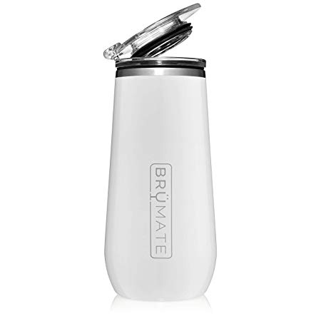 BrüMate 12oz Insulated Champagne Flute With Flip-Top Lid - Made With Vacuum Insulated Stainless Steel (Ice White)