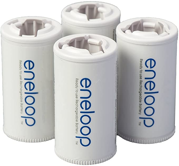 Panasonic eneloop C Size Battery Adapters for Use With eneloop Ni-MH Rechargeable AA Battery Cells, 4 Pack & eneloop D Size Battery Adapters for Use with Ni-MH Rechargeable AA Battery Cells, 4 Pack