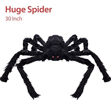 WILKER Halloween Giant Spider, long-legged 30inch Large Plush Spider with Red Eyes for Yard, Window, Door, Sofa, Indoor&Outdoor Decoration (Black)