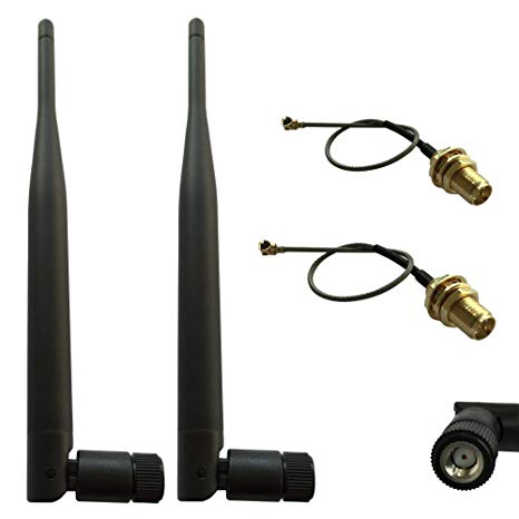 HUACAM HCM16 2 x 2.4GHz 6dBi Indoor Omni-directional Antenna 802.11n/b/g RP-SMA Female Connector   2 x 12cm U.FL Mini PCI to RP-SMA Pigtail Antenna WiFi Cable