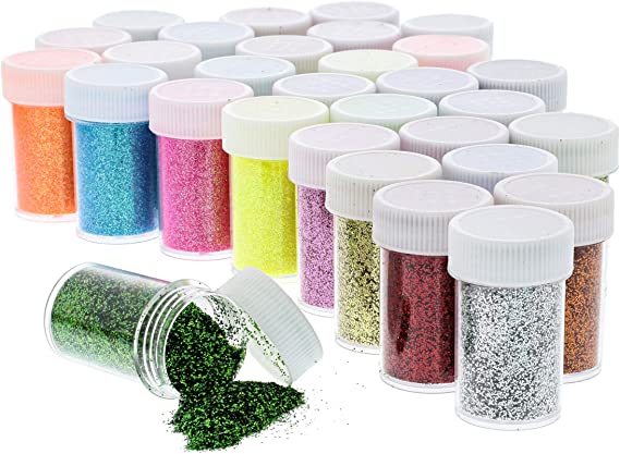 Juvale Fine Glitter for Slime, Pack of 30 Multi Purpose Glitter Shakers for Art Crafts, Painting, Nail, Party Supplies, Face, Epoxy Tumblers, 20g Each Multicolored Assorted