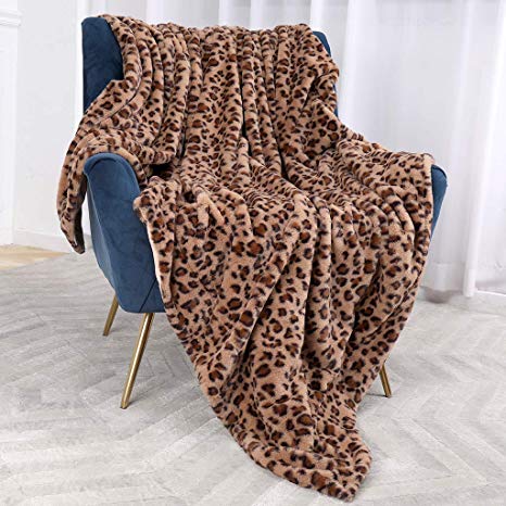 Bonzy Home Luxury Faux Fur Cheetah Throw Blanket, Super Soft Fuzzy Cozy Warm Fluffy Plush Hypoallergenic Reversible Blankets for Bed Couch Chair Fall Winter Spring Living Room (60 x 80) - Brown