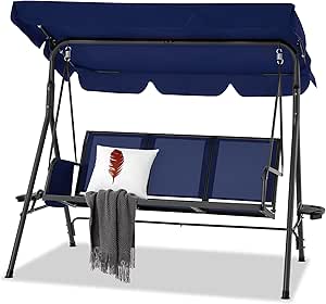 Outdoor Patio Swing Chair for Adults,Porch Swings with Stand, Adjustable Canopy, Suitable for Backyard, Garden, Yard, Poolside, Balcony (Dark Blue)