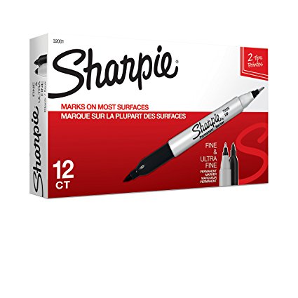 Sharpie Twin Tip Permanent Markers, Fine and Ultra Fine, Black, 12 Count