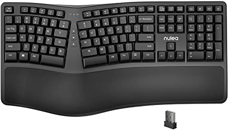 2.4G Wireless Ergonomic Split Keyboard with Pillowed Wrist Rest, USB Computer Arched Keyboard Design for Natural Typing, Split Keyboard Compatible for Windows/Mac, US English Layout