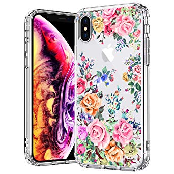 MOSNOVO Case for iPhone Xs/iPhone X, MOSNOVO Roses Garden Floral Printed Flower Pattern Clear Design Plastic Hard Case with TPU Bumper Protective Case Cover for iPhone X/iPhone Xs