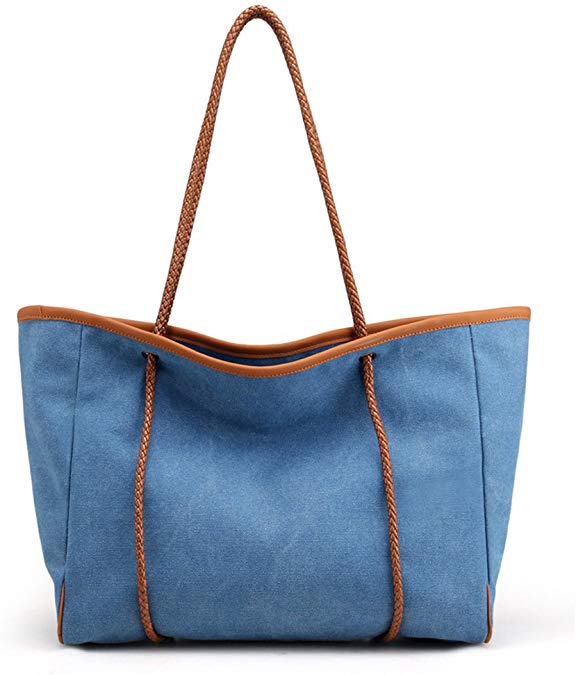 KARRESLY Women's Canvas Shoulder Bag Large Capacity Work Travel Beach Tote Handbag
