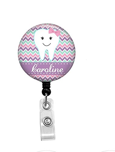 Dental Assistant Personalized Clip on Badge ID Holder with Retractable Reel