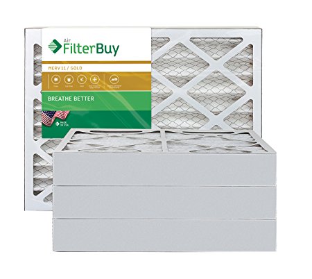 AFB Gold MERV 11 20x20x4 Pleated AC Furnace Air Filter. Pack of 4 Filters. 100% produced in the USA.