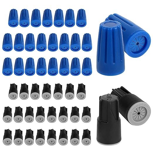 50PCS Waterproof Wire Connectors, Outdoor Seal Electrical Nuts Caps Cable Terminal Connector for Landscape Light, Irrigation Valves, Wet Location Installation, 22AWG-12AWG, Black and Blue