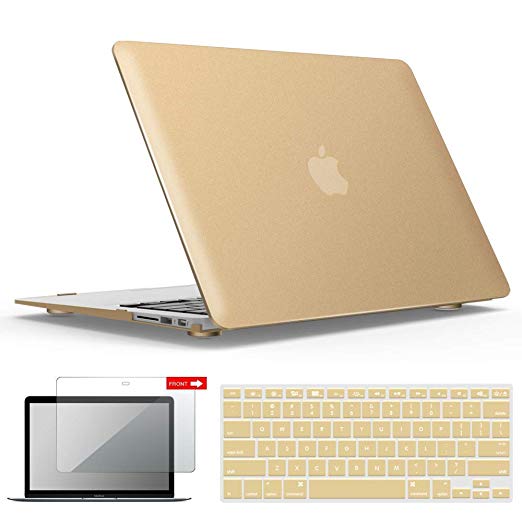 IBENZER MacBook Air 13 Inch Case A1466 A1369, Hard Shell Case with Keyboard & Screen Cover for Apple Mac Air 13 Old Version 2017 2016 2015 2014 2013 2012 2011 2010, Gold, A13GD 2A