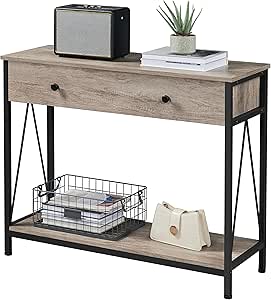 Yaheetech Console Table with Large Drawer and Shelf, Sofa Table, Long Narrow Wood Hallway Table for Living Room, Entryway, Easy Assembly, Industrial Style Gray