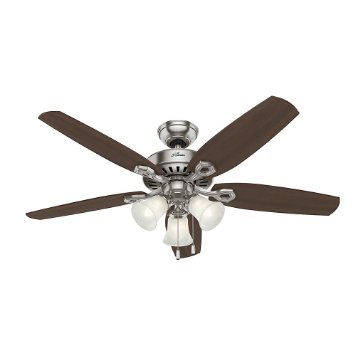 Hunter 53237 Builder Plus 52-Inch Ceiling Fan with Five Brazilian Cherry/Harvest Mahogany Blades and Swirled Marble Glass Light Kit, Brushed Nickel