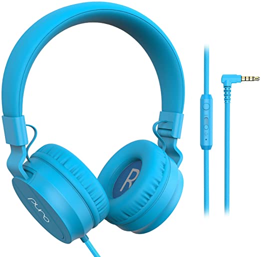 PuroBasic Volume Limiting Wired Headphones for Kids, Boys, Girls 2  Foldable & Adjustable Headband, Compatible with iPad, iPhone, Android, PC & Mac – by Puro Sound Labs (Blue)