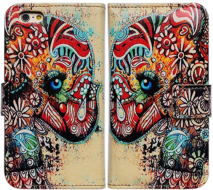 iPhone 6s Case,iPhone 6 Case, Bcov Brand Colorful Flower Floral Elephant Stand Wallet Leather Cover Case for 4.7 Apple iPhone 6 6s At&t Verizon Sprint