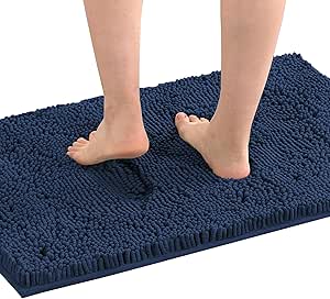 H.VERSAILTEX Bath Mat Bath Rug for Bathroom Luxury Chenille Bathroom Rug Mat Extra Soft and Absorbent Microfiber Shaggy Rugs Non Slip Rug Quick Dry Bath Mat Washable, 17 x 24 Inches, Navy