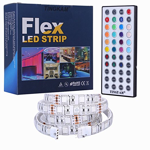 Tingkam® 1M 5050 RGB Colour Changing LED Strip Kit 44 Key Remote Controller 1.5A UK Plug Power Supply Mood Lights for Cabinet Dispaly/TV Back Decoration