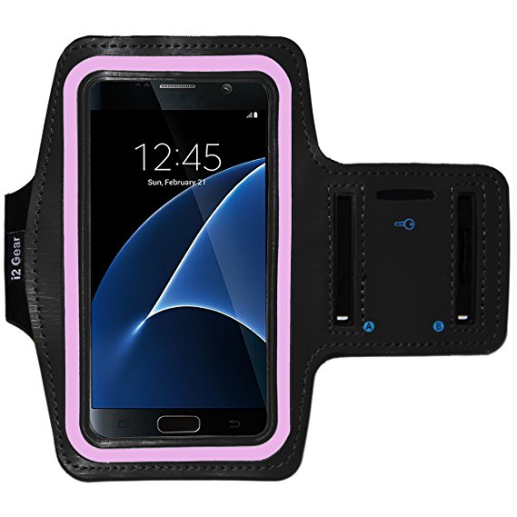 Galaxy S9, S7 and Google Pixel 2 Running & Exercise Armband with Key Holder & Reflective Band (Pink)
