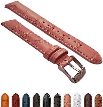 Jewellers Tools Women's 10 MM Genuine Leather Mock Croc Watch Strap Band Crocodile Buckle Pink/Pink