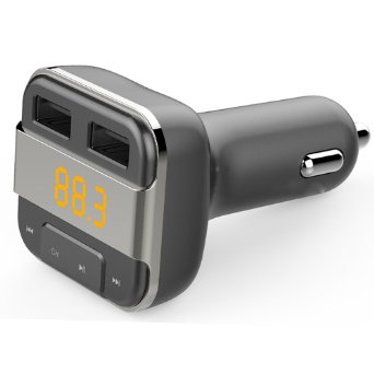 Perbeat iPhone/Android Bluetooth Car FM transmitter with MP3 Music controls. Dual USB Charging ports. Supports USB/Micro SD card. Hands Free Remote control