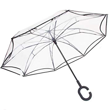 R.HORSE Inverted Umbrella Double Layered Transparent Reverse Umbrella with C-Shaped Handle Windproof Waterproof UV Protection Self Stand Upside-Down for Wedding Car Rain Outdoor