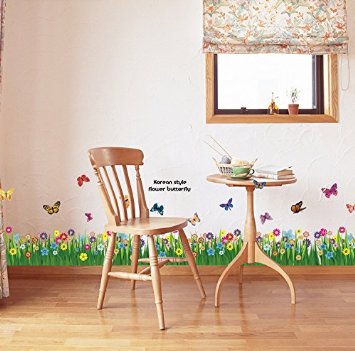 Carejoy Bright Butterfly Garden Decorative Peel & Stick Wall Art Sticker Decals (Korean Style Flower Butterfly)