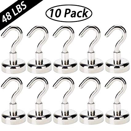 EVISWIY 48LB Magnetic Hooks for Cruise Cabins Refrigerator Locker Classroom Strong Heavy Duty Magnet Hooks Hangers for Hanging BBQ Grill Tools Keys 10 Pack
