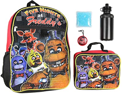Five Nights At Freddy's 16" Backpack Lunch Box Water Bottle Lunch Kit -5 Piece Set