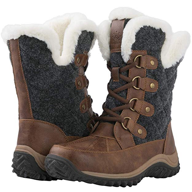 GLOBALWIN Women's Lace Up Mid Calf Winter Snow Boots