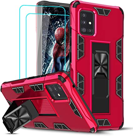 Samsung A51 5G Case (Not Fit A51 4G), Samsung Galaxy A51 5G Case with 2 Tempered Glass Screen Protector, LeYi Military-Grade Shockproof Built-in Kickstand Car Mount Protective Case for A51 5G, Red