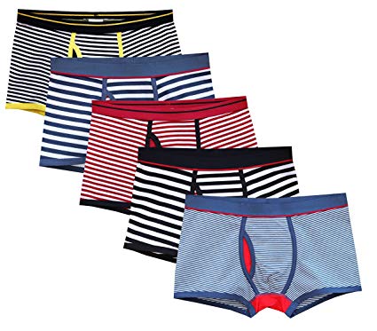 CHUNG Men's Solid Color Stripe Cotton Pouch Boxer Brief Underwear 5(4) Pack