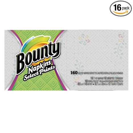 Bounty Paper Napkins, Select Prints, 160 Count (Pack of 16)
