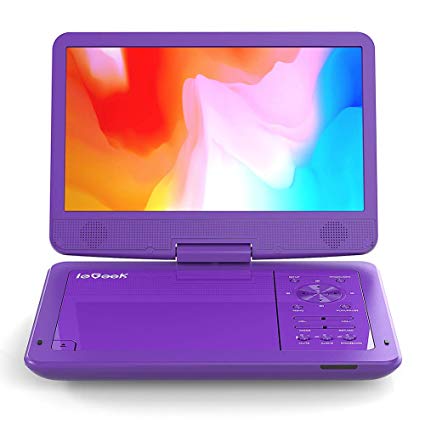 ieGeek Portable DVD CD Player with 12.5'' HD Swivel Screen, 5 Hrs Long Lasting Built-in Rechargeable Battery, Region Free, Personal DVD Players with Remote Control, Support USB&SD, AV-in/Out, Purple