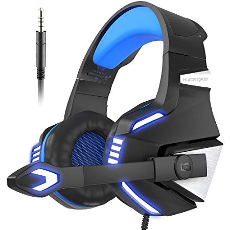 VersionTech Gaming Headset for PS4 Xbox One, Over Ear Noise Isolating Headphones with Mic, LED Light, Bass Surround Soft Memory Earmuffs for PC Laptop Mac Nintendo Switch Games-Blue
